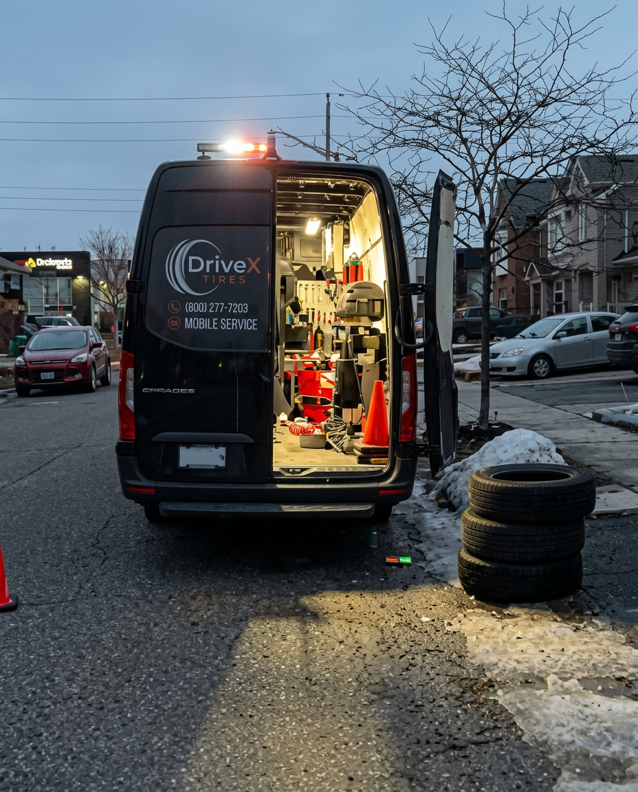 DriveX van servicing a customer in the evening